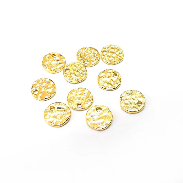 10 Hammered Small Disc Charms, (Double Sided), Gold Plated Charms (8mm) G36064