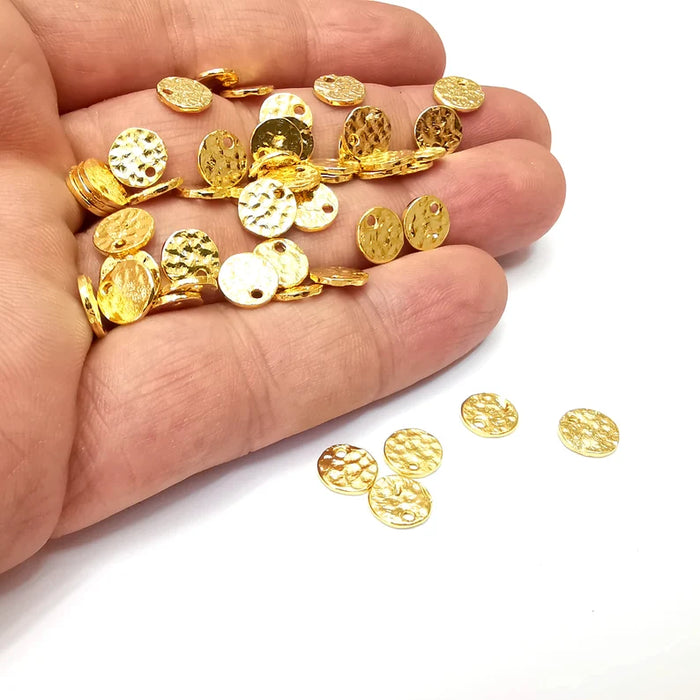 10 Hammered Small Disc Charms, (Double Sided), Gold Plated Charms (8mm) G36064