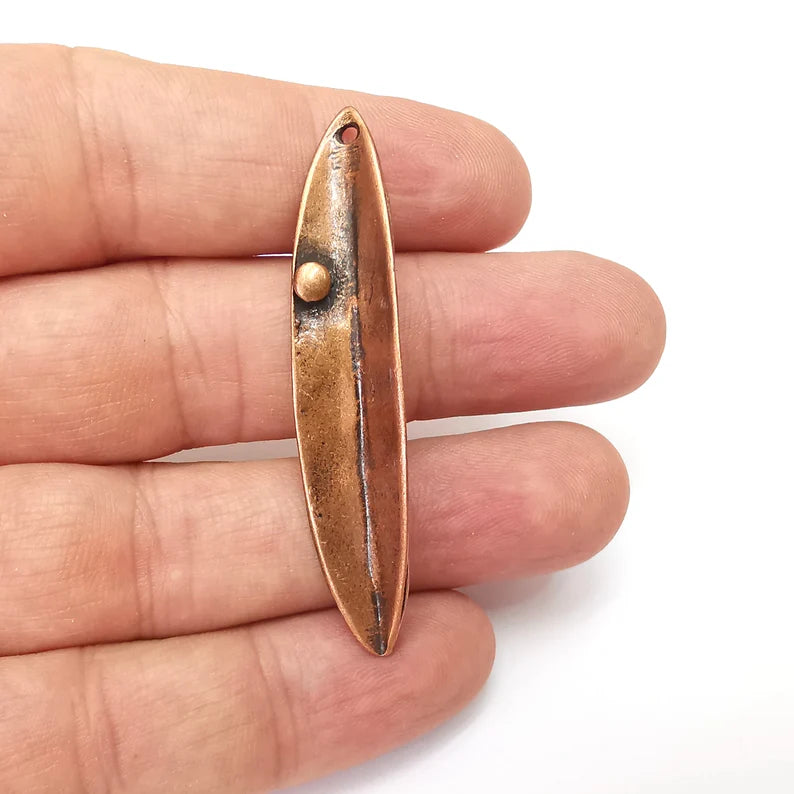Copper Leaf, Dew Grain Charms, Baroque Charms, Ethnic Earring Charm, Rustic Pendant, Necklace Parts, Antique Copper Plated 57x12mm G36065