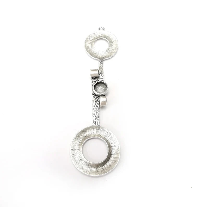 Circles Pendant Blank, Cabochon Bezel, Locket Base, inlay Mounting, Resin Necklace, Antique Silver Plated Brass 104mm (8mm bezel) G36071