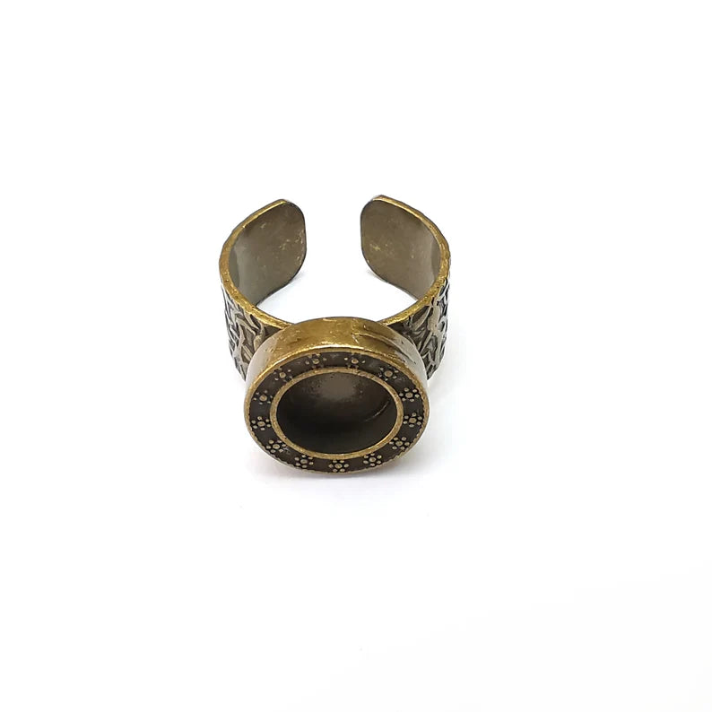 Bronze Ring Setting, Cabochon Blank, Resin Bezel, Round Ring Mounting, Epoxy Frame Base, Adjustable Antique Bronze Plated 10mm G36073