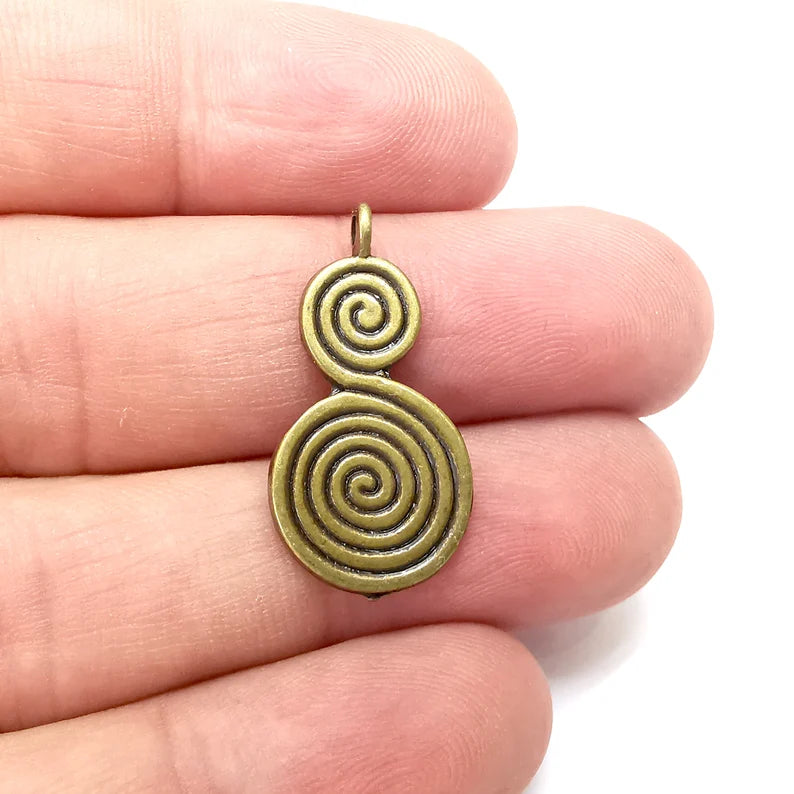 2 Swirl Charms, Boho Charms, Dangle Charm, DIY Charms, Earring Charm, Necklace Parts, Antique Bronze Plated 28x14mm G36076