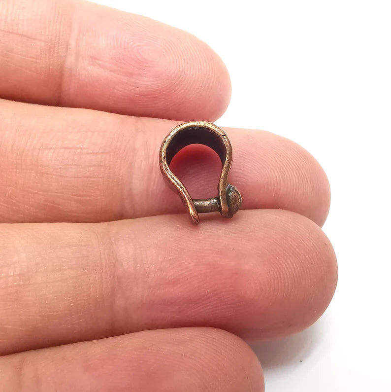 2 Riveted Shape Bails, Connector Beads, Hoop Connector, Findings, Antique Copper Plated Brass (13mm) G36078