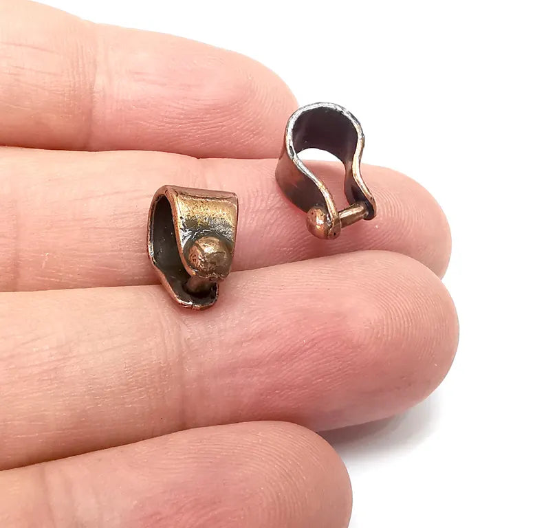 2 Riveted Shape Bails, Connector Beads, Hoop Connector, Findings, Antique Copper Plated Brass (13mm) G36078