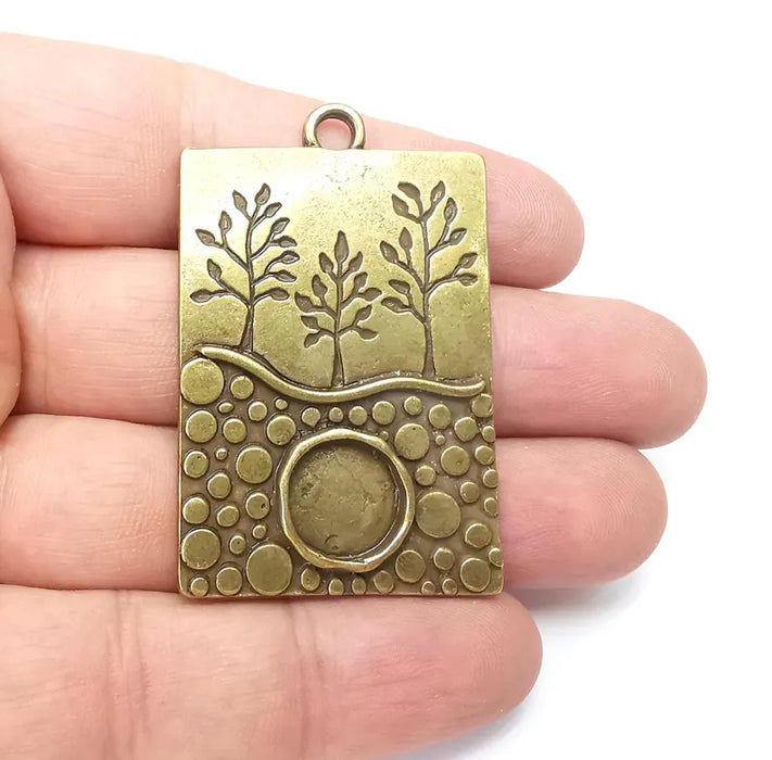 Tree Bronze Charms Blank, Rectangle Charms Base, Cabochon Bezel, inlay Mounting, Resin Necklace, Antique Bronze plated 12mm blank G36079