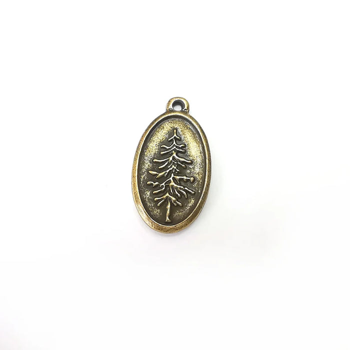 Tree Charms, Nature Charms, Oval Hollow Charms, Bronze Round Charms , Necklace Parts, Antique Bronze Plated Charms 29x16mm G36082