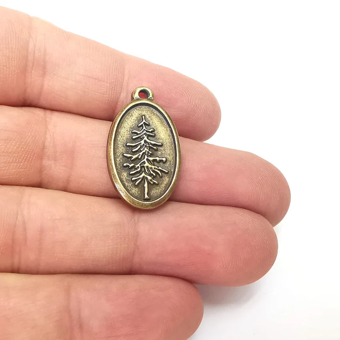 Tree Charms, Nature Charms, Oval Hollow Charms, Bronze Round Charms , Necklace Parts, Antique Bronze Plated Charms 29x16mm G36082