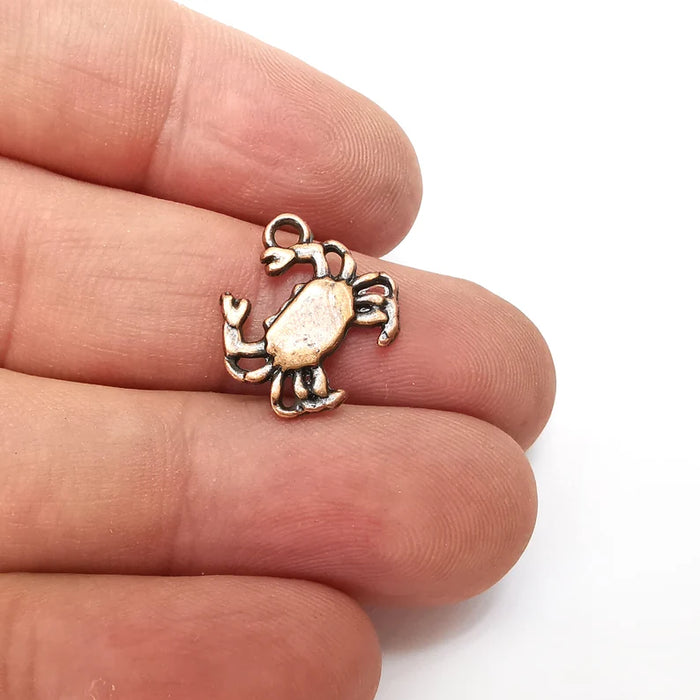 5 Crab Charms, Small Charms, Earring Charms, Copper Pendant, Necklace Pendant, Antique Copper Plated Metal 15x14mm G36143