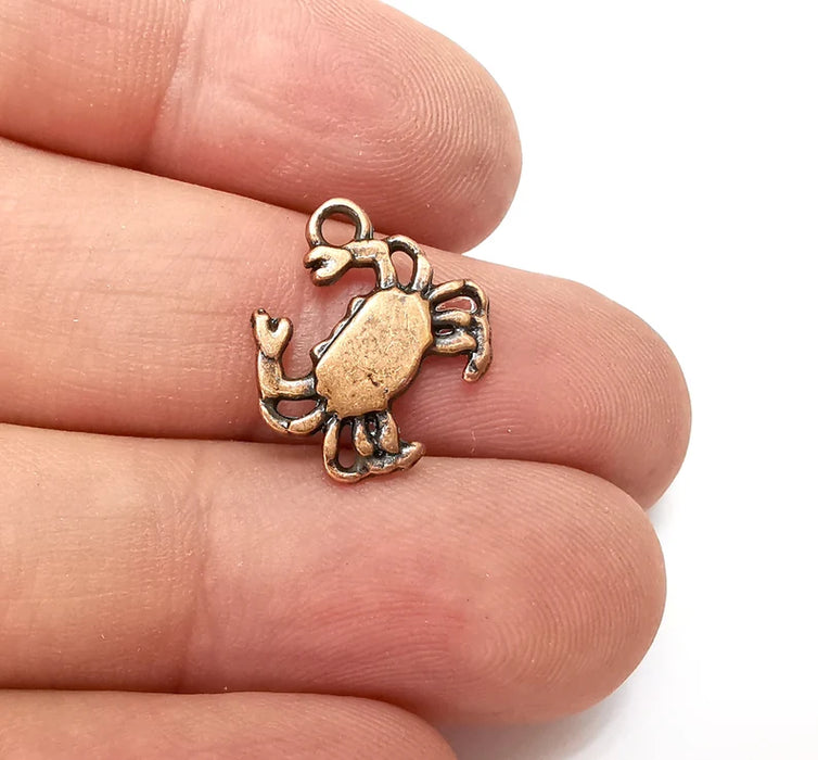 5 Crab Charms, Small Charms, Earring Charms, Copper Pendant, Necklace Pendant, Antique Copper Plated Metal 15x14mm G36143