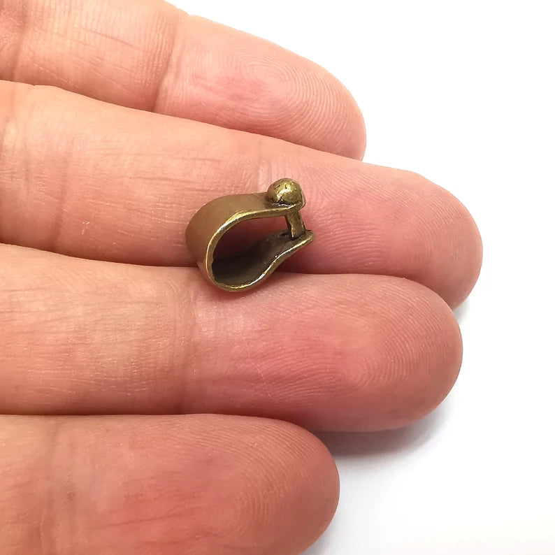 2 Riveted Shape Bails, Connector Beads, Hoop Connector, Findings, Antique Bronze Plated Brass (13mm) G36085