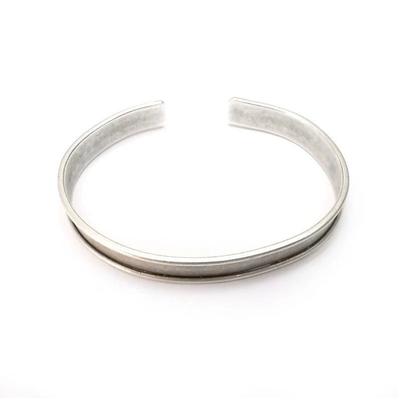Bracelet Blanks, Cuff Blanks Adjustable Bracelet Blank, Antique Silver Plated Brass ( 8mm ) G36087