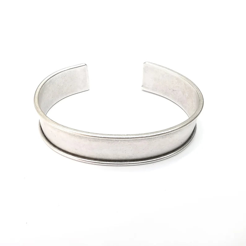 Bracelet Blanks, Cuff Blanks, Adjustable Bracelet Blank, Antique Silver Plated Brass ( 15mm ) G36089