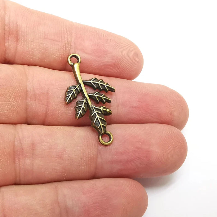 5 Leaf Branch Charms, Nature Connector, Dangle Earring Charms, Small Charms , Necklace Parts, Antique Bronze Plated 31x16mm G36150