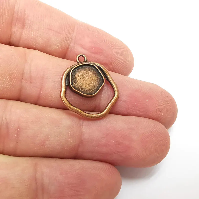 2 Copper Charms, Boho Charms, Dangle Charms, Earring Charms, Rustic Charms, Necklace Parts, Antique Copper Plated 23x20mm G36155