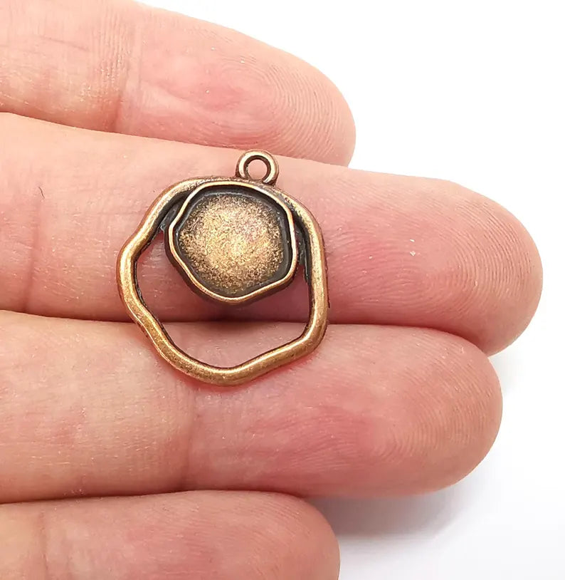 2 Copper Charms, Boho Charms, Dangle Charms, Earring Charms, Rustic Charms, Necklace Parts, Antique Copper Plated 23x20mm G36155