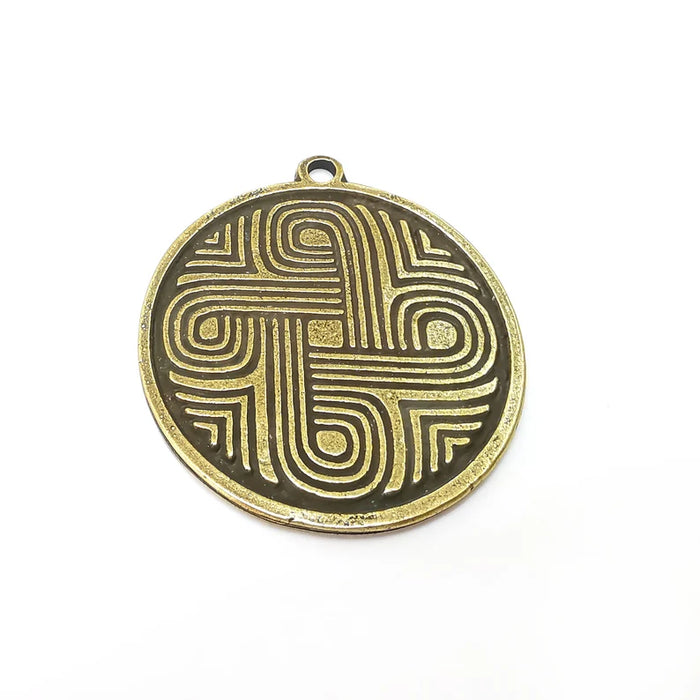 Bronze Swirl Pendant, Round Pendant , Medallion Pendant, Bronze Pendant , Necklace Parts, Antique Bronze Plated Charms 60x53mm G36098