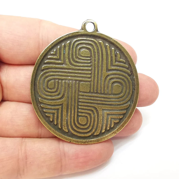 Bronze Swirl Pendant, Round Pendant , Medallion Pendant, Bronze Pendant , Necklace Parts, Antique Bronze Plated Charms 60x53mm G36098