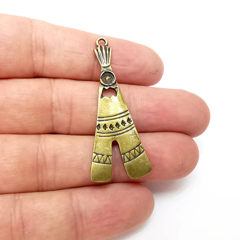 Tepee Tent Charms, Boho Charms, Dangle Charm, DIY Charms, Earring Charm, Necklace Parts, Antique Bronze Plated 51x21mm G36102