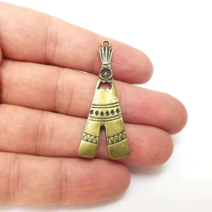 Tepee Tent Charms, Boho Charms, Dangle Charm, DIY Charms, Earring Charm, Necklace Parts, Antique Bronze Plated 51x21mm G36102