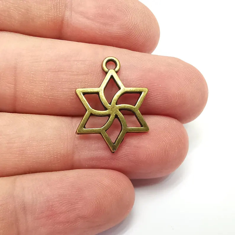 5 Star Charms, Boho Charms, Dangle Earring Charms, Small Charms , Necklace Parts, Antique Bronze Plated 23x17mm G36160