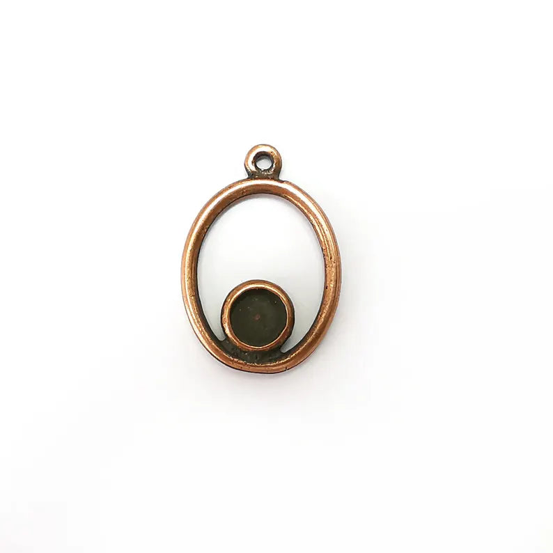 5 Copper Charms, Oval Frame Charms, Ethnic Earring Charms, Copper Rustic Pendant, Necklace Parts, Antique Copper Plated 25x17mm (6mm) G36161