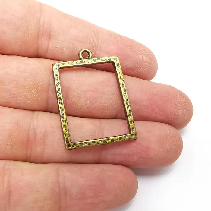 2 Rectangle Frame Connector Charms, Jewelry Parts, Bracelet Component, Antique Bronze Plated Metal Finding (35x25mm) G36165