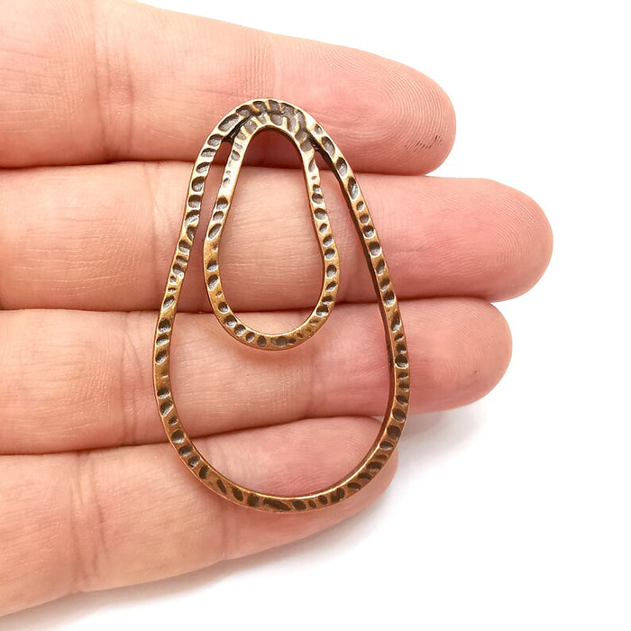 Hammered Drop Charms, Boho Charms, Dangle Charm, DIY Charms, Earring Charm, Teardrop Necklace Parts, Antique Copper Plated 54x33mm G36104