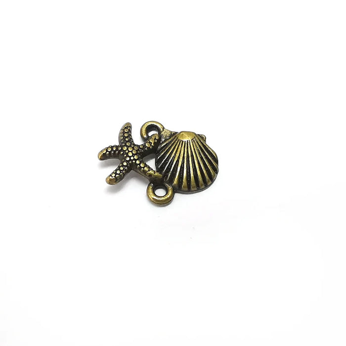 5 Scallop Starfish Charms, Small Charms, Earring Charms, Bronze Connector, Necklace Pendant, Antique Bronze Plated Metal 18x13mm G36105