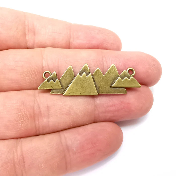 2 Mountains Connector Charms, Bronze Jewelry Parts, Bracelet Component, Antique Bronze Finding, Antique Bronze Plated Metal (45x14mm) G36107