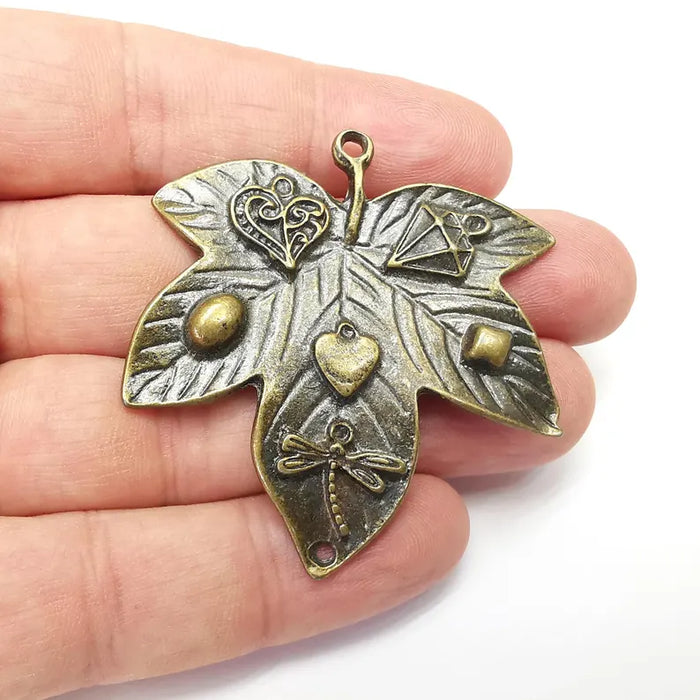 Leaf Pendant, Boho Charms, Dangle Charm, DIY Charms, Earring Charm, Necklace Parts, Antique Bronze Plated 54x52mm G36172