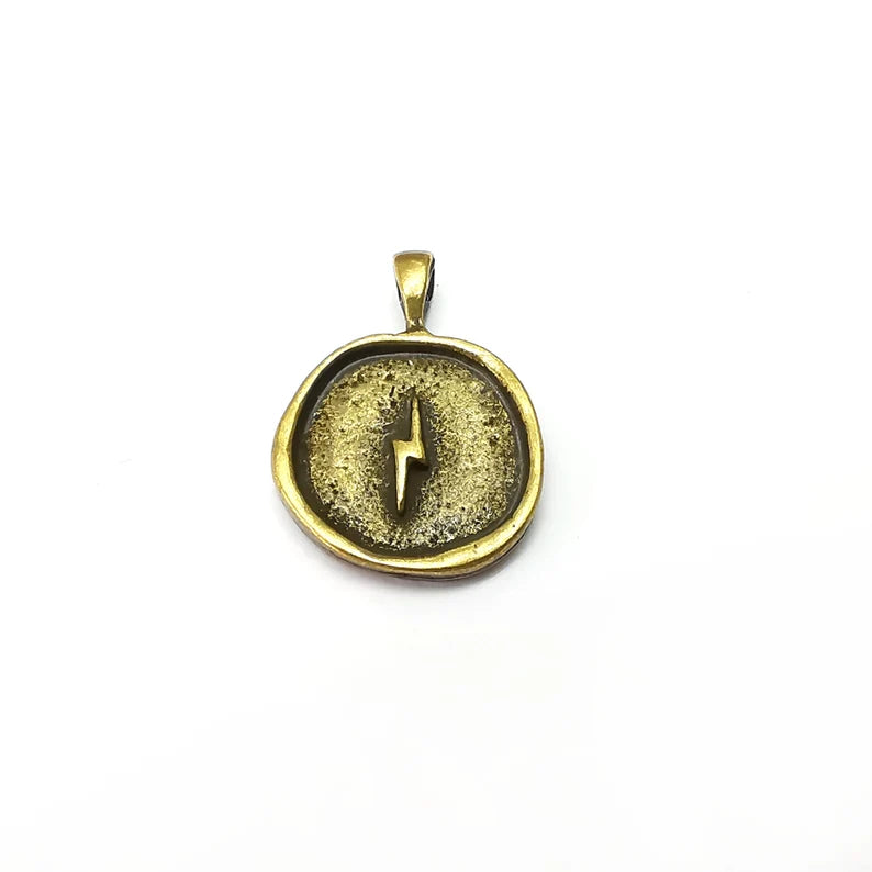 2 Lightning Charms, Boho Charms, Dangle Charm, DIY Charms, Earring Charm, Necklace Parts, Antique Bronze Plated 24x17mm G36111