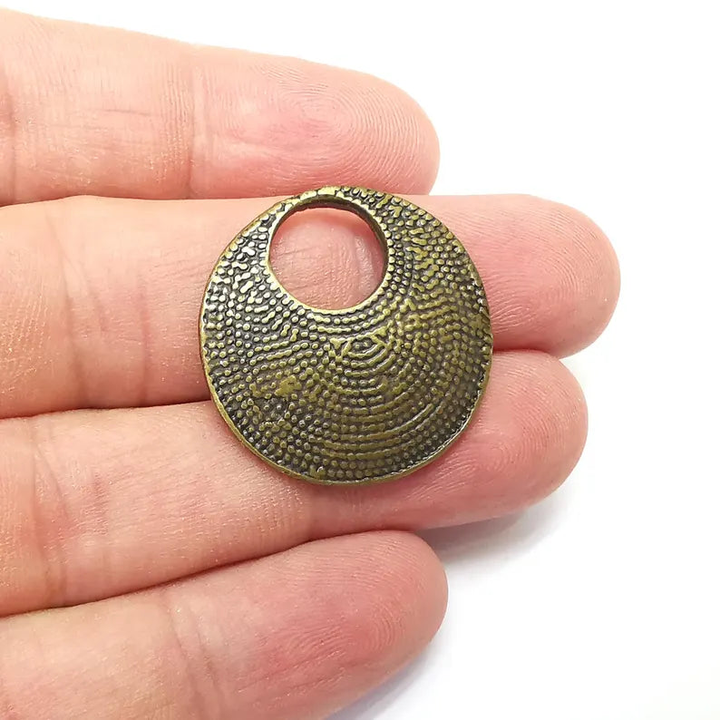 Bronze Dangle Charms, Disc Boho Charm, Rustic Charm, Earring Charm, Bronze Pendant, Necklace Parts, Antique Bronze Plated 28mm G36174