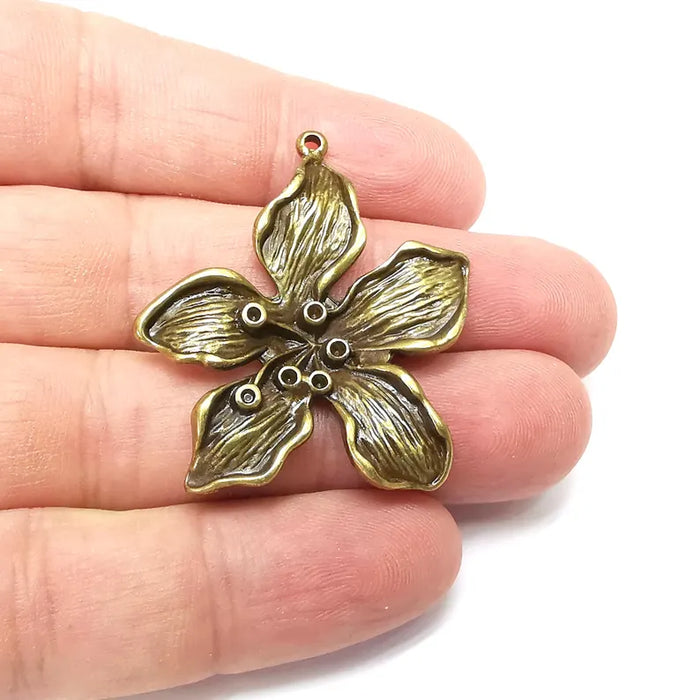 Flower Charms, Boho Charms, Dangle Charm, DIY Charms, Earring Charm, Necklace Parts, Antique Bronze Plated 42x38mm G36175