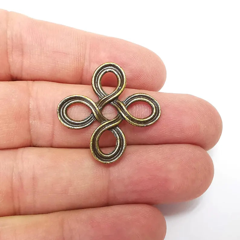 2 Bronze Charms, Connector Jewelry Parts, Bracelet Component, Antique Bronze Plated Metal Finding (23x23mm) G36184