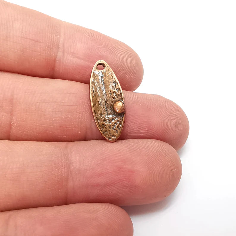 5 Leaf Charms, Dew Grain Charms, Earring Charms, Copper Pendant, Small Charms , Antique Copper Plated Metal 22x9mm G36129