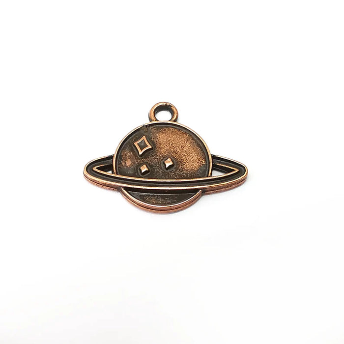 4 Copper Planet Charms, Boho Charms, Rustic Charm, Earring Charm, Copper Pendant, Necklace Parts, Antique Copper Plated 25x20mm G36130