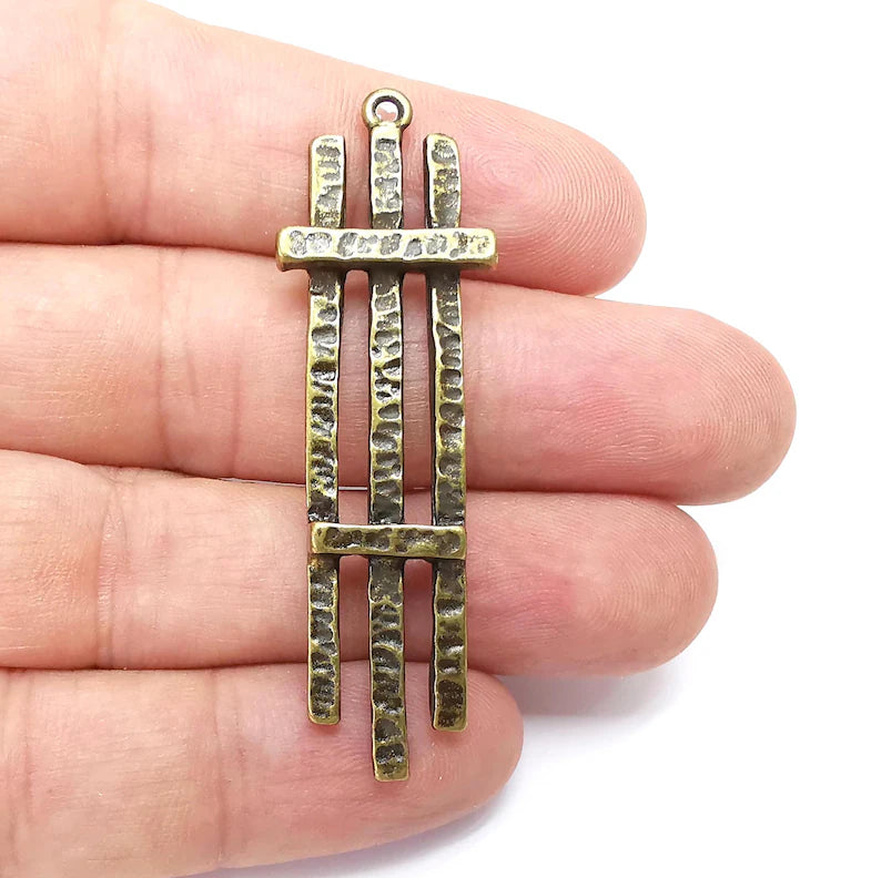 Hammered Sticks Charms, Boho Charms, Dangle Charm, DIY Charms, Earring Charm, Necklace Parts, Antique Bronze Plated 59x18mm G36188