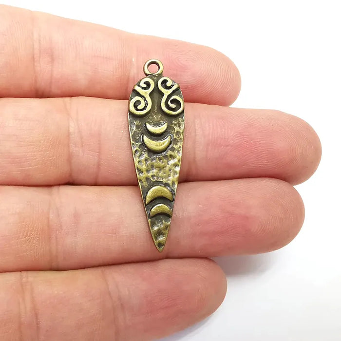 Bronze Charms, Crescent Moon Charms, Ethnic Earring Charms, Bronze Rustic Pendant, Necklace Parts, Antique Bronze Plated 42x12mm G36194