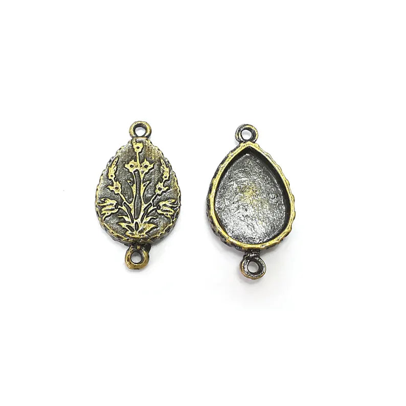 2 Bronze Drop Charms Blank, Connector Charms Base, Cabochon Bezel, inlay Mounting, Resin Necklace, Antique Bronze plated 18x13mm blank G36205