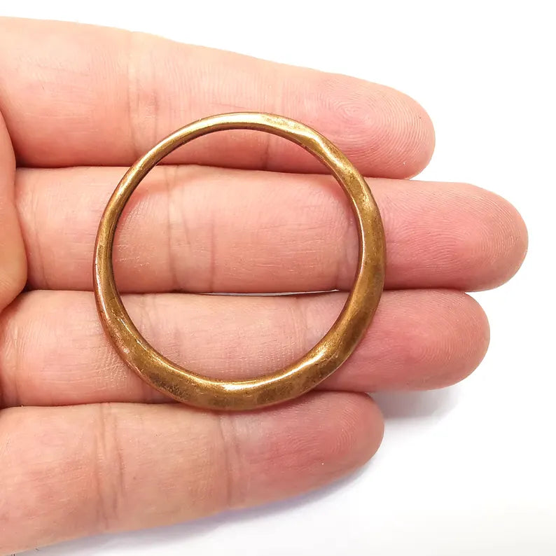 Copper Hoops Charms, Baroque Charms, Ethnic Earring Charms, Copper Rustic Pendant, Necklace Parts, Antique Copper Plated 46mm G36206