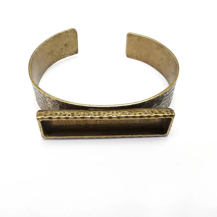 Rectangle Blank, Hammered Bracelet, Blanks cuff, Rectangle Bezel, Adjustable Bracelet Base Antique Bronze Plated Metal 50x10mm Blank G36209