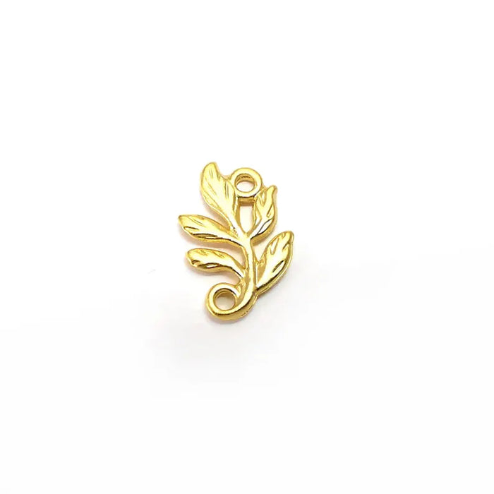 10 Leaf Branch Charms, Small Charms, Gold Connector, Gold Plated Charms (15x10mm) G36211