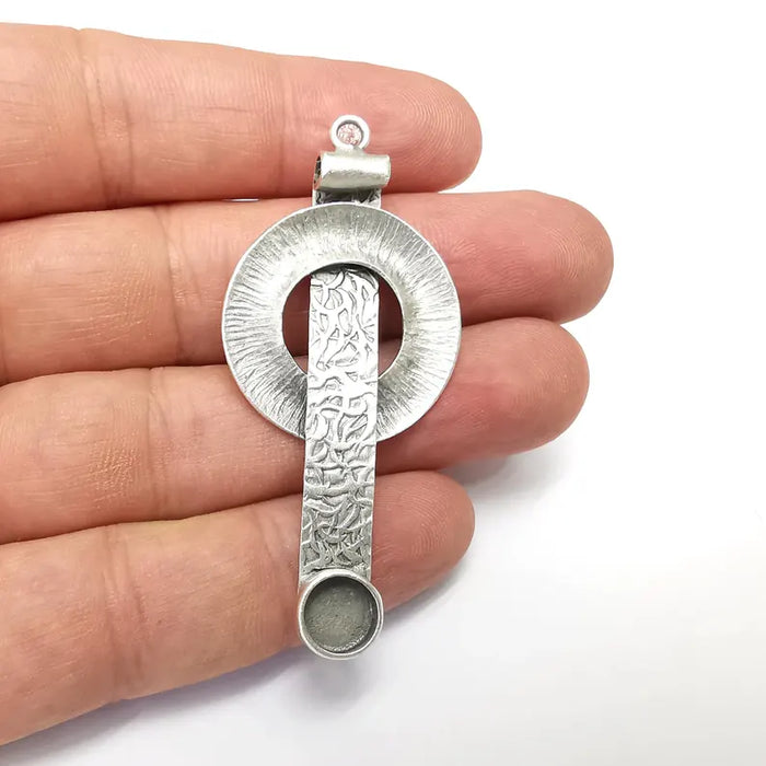 Silver Pendant Bezel, Cabochon Blank, Locket Pendant Base, inlay Mounting, Resin Necklace, Antique Silver Plated Brass 8mm G36224