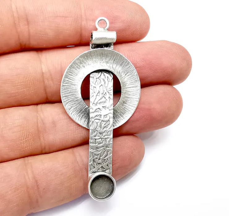 Silver Pendant Bezel, Cabochon Blank, Locket Pendant Base, inlay Mounting, Resin Necklace, Antique Silver Plated Brass 8mm G36224