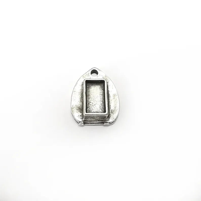 10 Leaf Rectangle Charms Blanks, Resin Bezel Bases, Mosaic Mountings, Dry flower Frame, Polymer Clay base, Antique Silver Plated (8x4mm) G36225