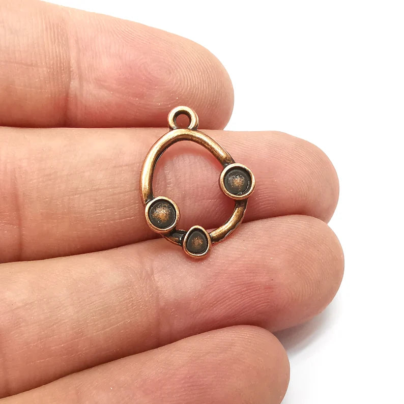 5 Copper Charms, Boho Charms, Dangle Charms, Earring Charms, Rustic Charms, Necklace Parts, Antique Copper Plated 22x16mm G36135