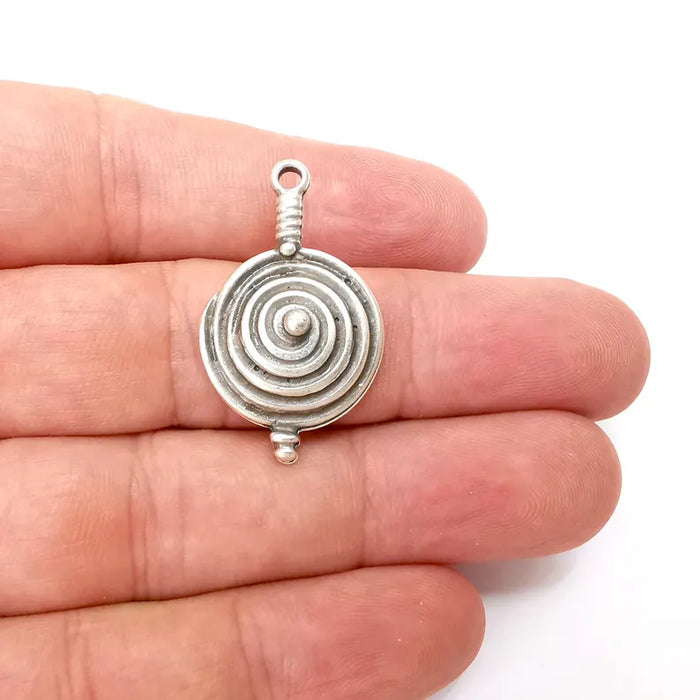 Silver Swirl Charms, Boho Charms, Rustic Charms, Earring Charms, Silver Pendant, Necklace Parts, Antique Silver Plated 35x21mm G36232