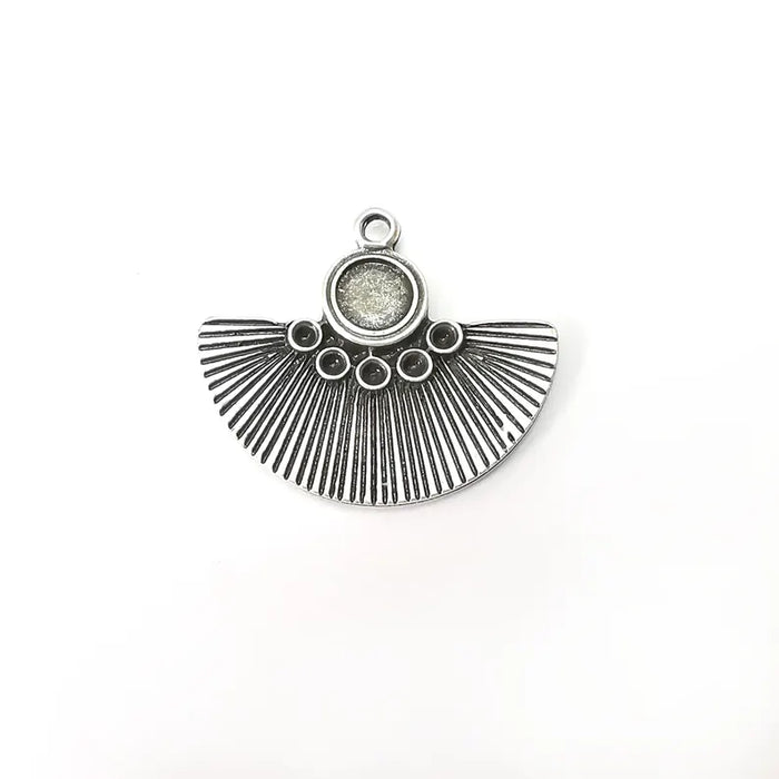 Silver Semi Circle Charms, Blank, Earring Charms, Silver Pendant, Necklace Parts, Antique Silver Plated 33x28mm 7mm G36239