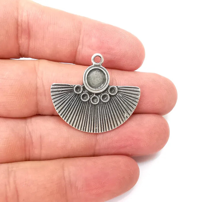 Silver Semi Circle Charms, Blank, Earring Charms, Silver Pendant, Necklace Parts, Antique Silver Plated 33x28mm 7mm G36239