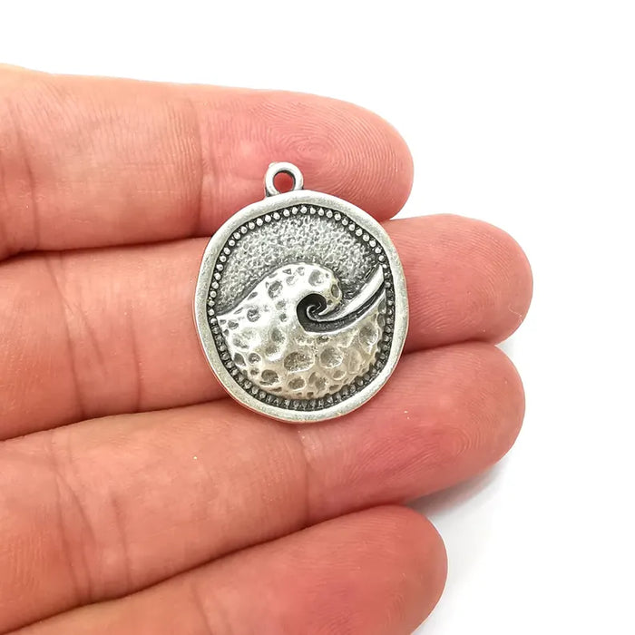 Wave Charms, Silver Nautical Charms, Boho Charms, Earring Charms, Silver Pendant, Necklace Parts, Antique Silver Plated 29x24mm G36240